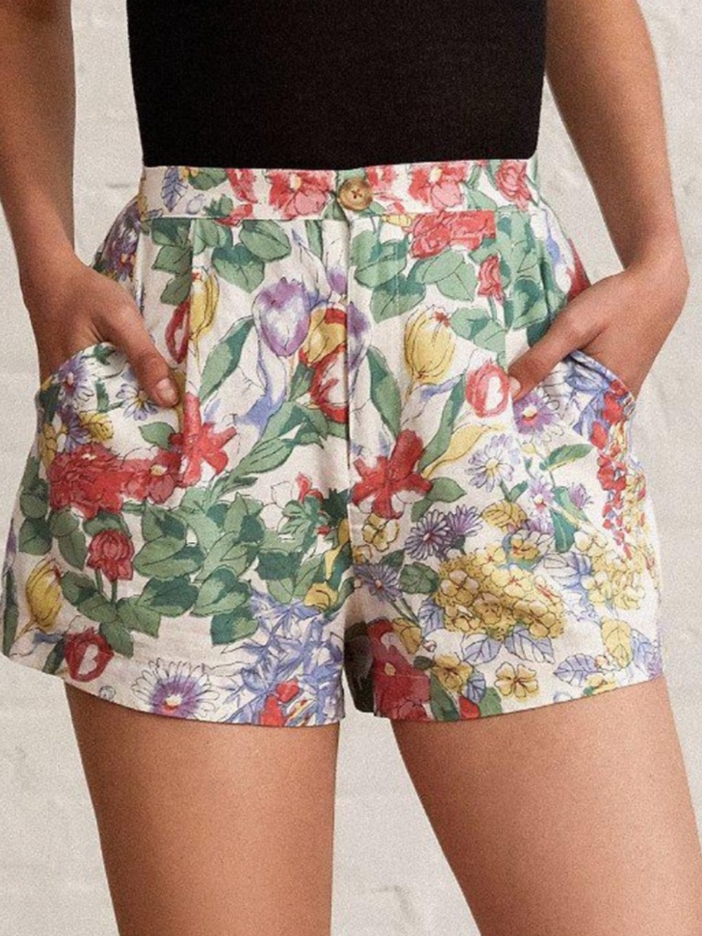 Urban Outfitters Judy Linen Blend High Waist Floral Shorts